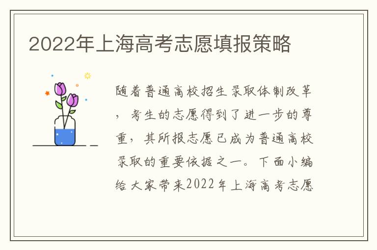 2022年上海高考志愿填报策略