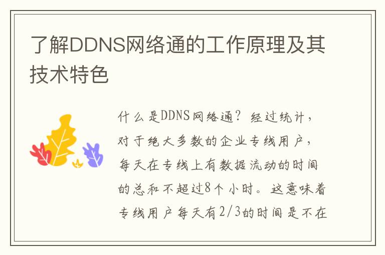 了解DDNS网络通的工作原理及其技术特色
