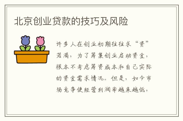 北京创业贷款的技巧及风险
